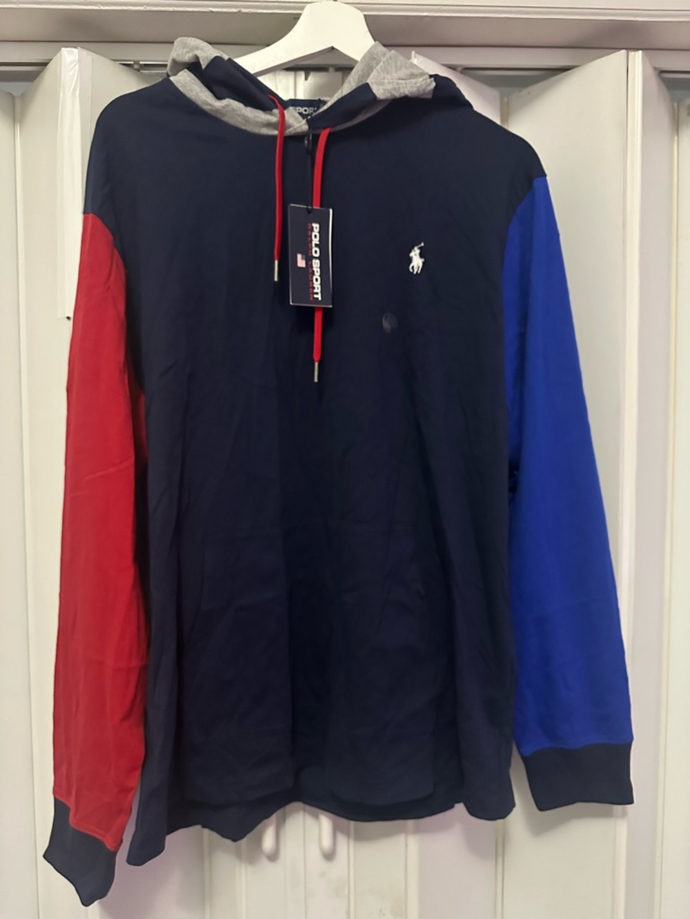 Polo by Ralph Lauren Navy Hoodie with Grey Hood & Red Drawstrings